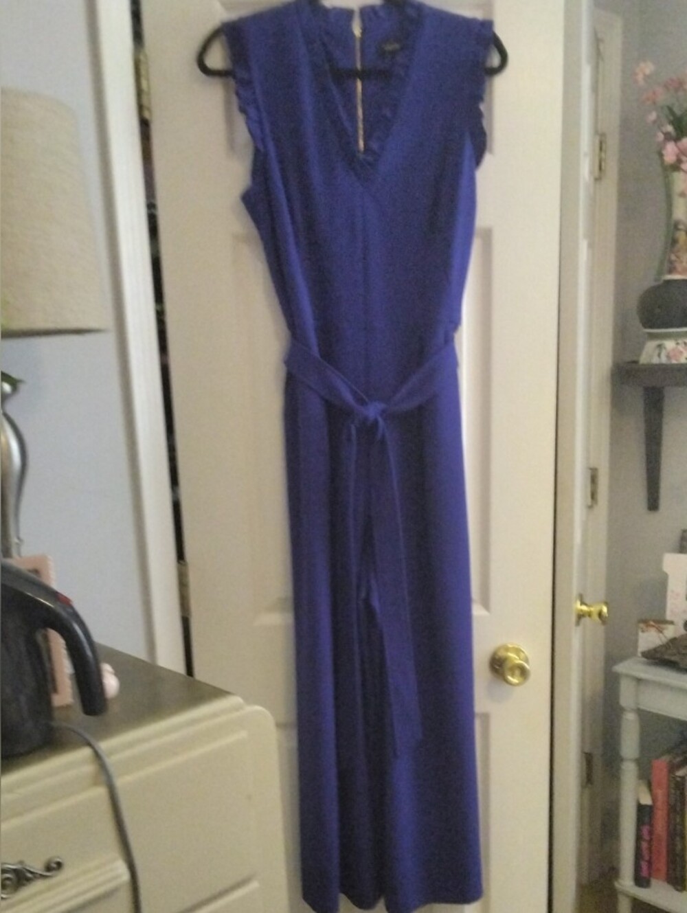 Andrew Marc Sleeveless Royal Blue Maxi Dress with Waist Tie